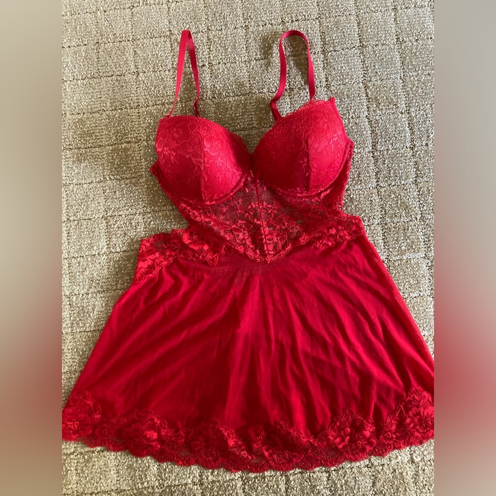 Shein red lace teddy sz M